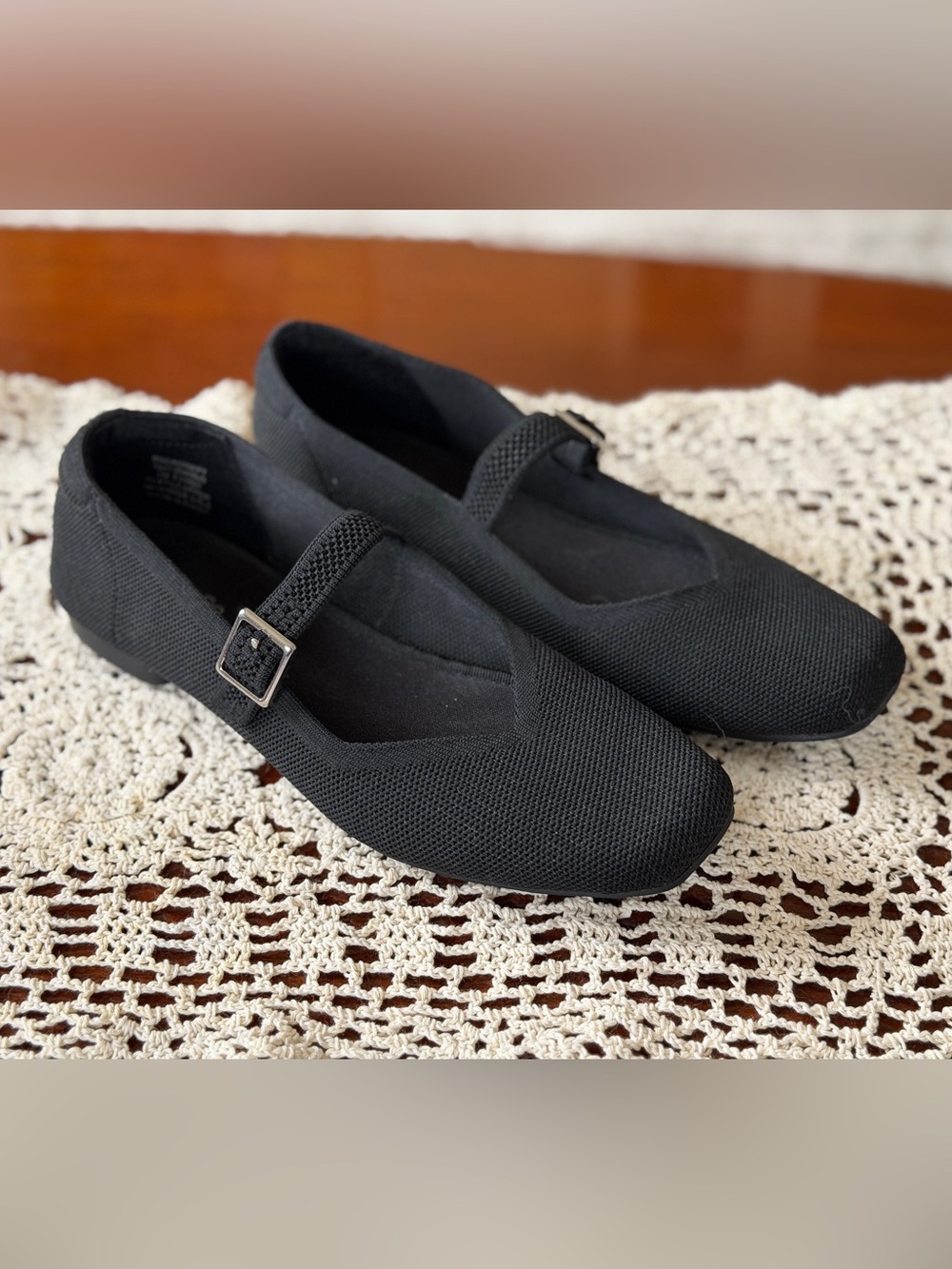 Style & Co. Black Knit Mary Jane Flats with Silver Buckle